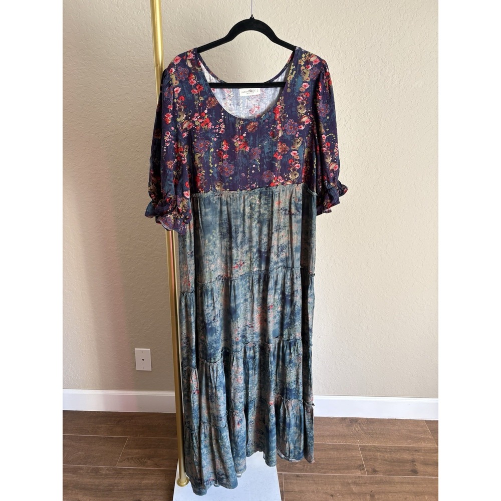 Natural Life Women's Floral Maxi Dress Size L Cottagecore Boho Lagenlook Fall